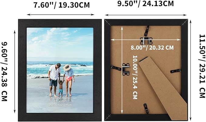 PETAFLOP Picture Frames 8 by 10 7 Pack, Black 8x10 Photo Frames Set for Wall Tabletop Horizontally or Vertically Display