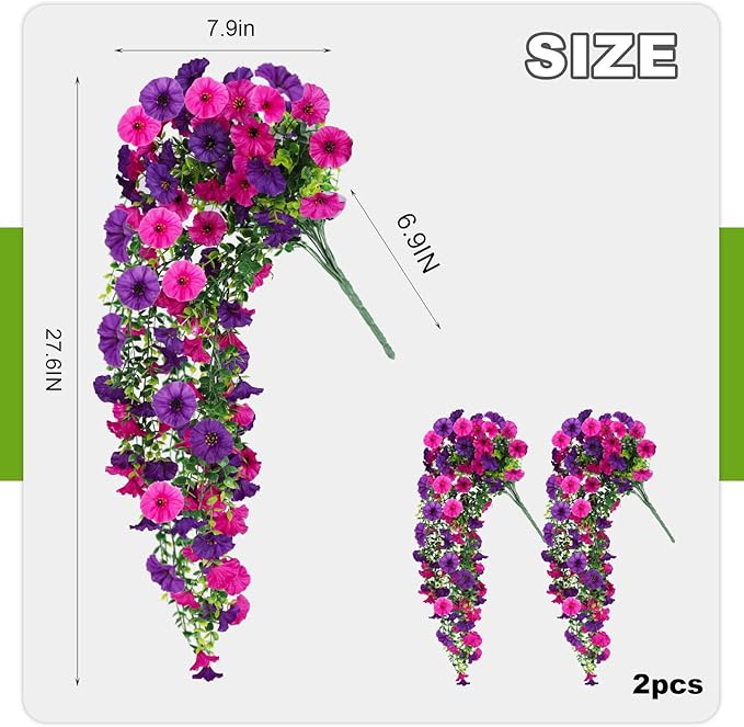 Fake Artificial Hanging Morning Glory Flowers for Outdoor Planters Porch Pation Decoration,2 Bundles UV Resistant Silk Faux Flowers with Realistic Eucalyptus Plants for Home Office Garden Decor