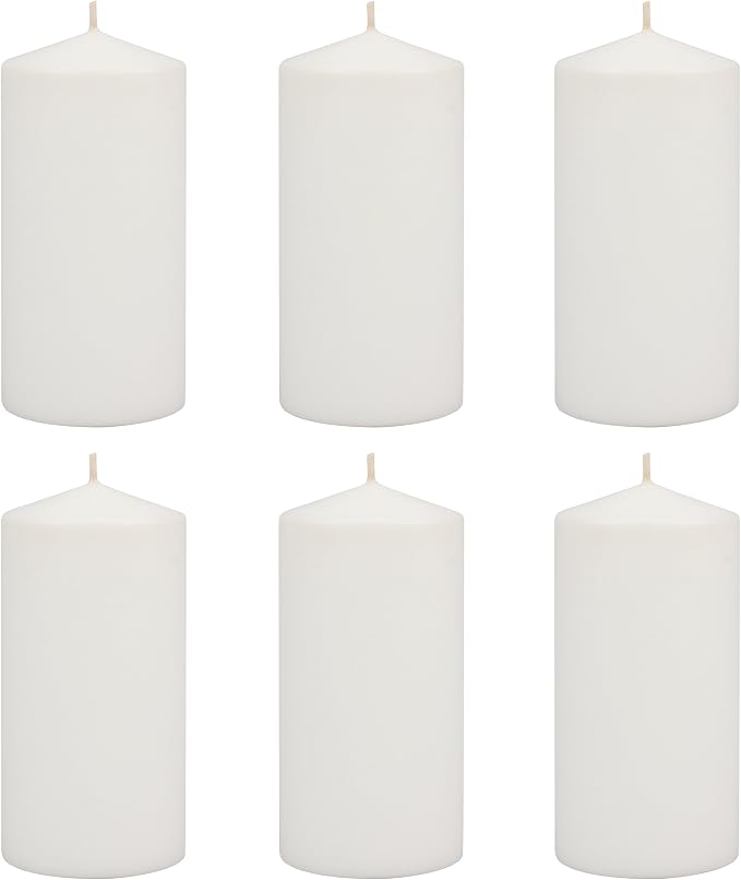 Stonebriar 6 Tall 3 x 6 Inch 65 Hour Long Burning Unscented White Wax Pillar Candles (Pack of 4, 24 Count Total)