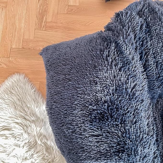 chovy Faux Fur Plush Navy Blue Comforter Sets King - Ultra Soft Shaggy Flannel Velvet Fluffy Fuzzy 3PC Bedding Set (Comforter x 1 Pillowcases x 2)