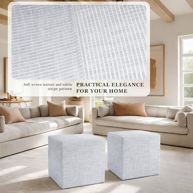 HomePop 19" Square Ottoman - Blue Pinstripe Fabric