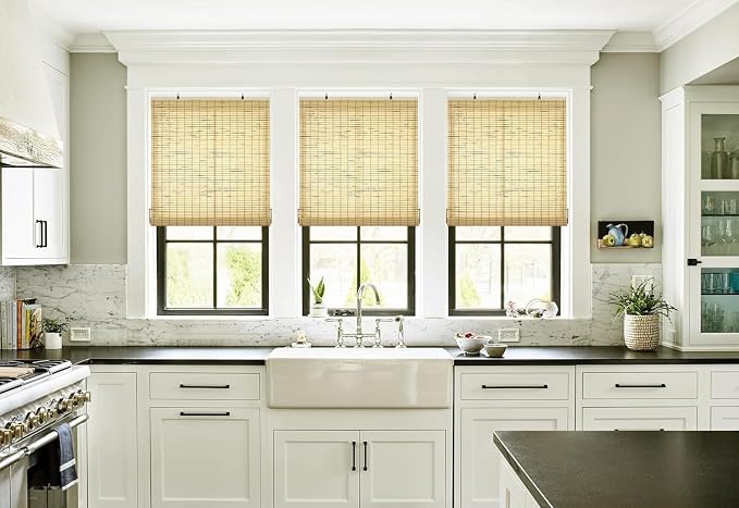 LazBlinds Cordless Bamboo Blinds, Custom Size, Petite Rustique | Bamboo Roll Up Shades for Windows, Light Filtering Hanging Window Blinds, Bamboo Shades for Patio Indoor/Outdoor Porch