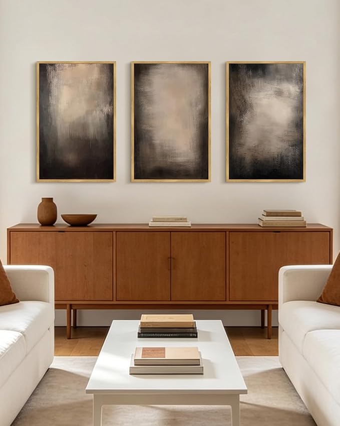 PHOPAGO Abstract Framed Wall Art Large 16x24in Earthy in Deep Brown and Beige Tones Modern Art Decorative Keep Clam Bedroom Hallway Home Decor - Natural Framed
