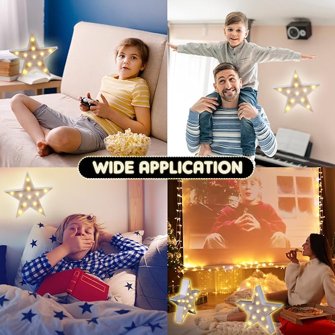 Tarpop 4 Pcs Star Plastic Night Light Battery Operated LED Marquee Star Sign Party Movie Theater Decor Room Wall Lamp for Kids Baby Child Girl Gifts, Birthday Party Christmas Home Bar(White)