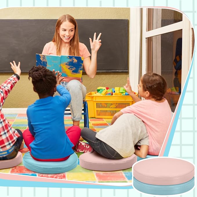 Juexica 2 Pcs Extra Thick Flexible Seating Floor Cushions Assorted Colored Pillow Floor Cushions for Classroom Soft Flexible Seating for Learning Sitting Office School Chair (Blue and Pink,Round)