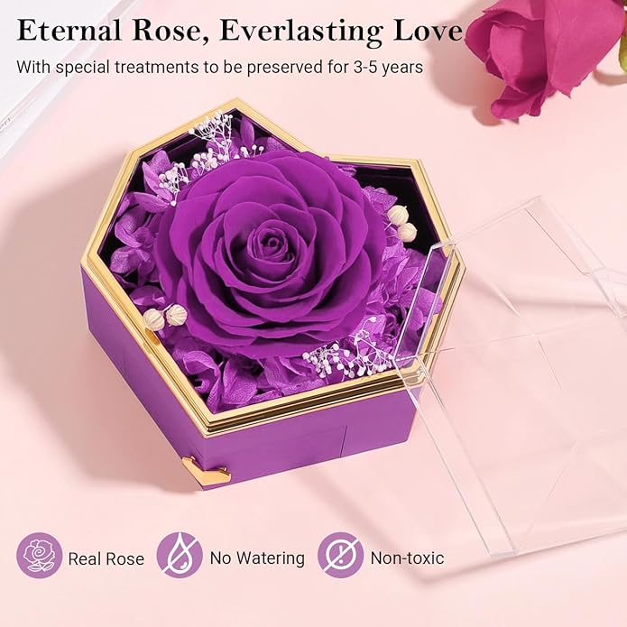 Emibele Preserved Rose Gifts for Women, Eternal Flower Rose Box with Heart Necklace, Romantic I Love You Gifts for Women Her Wife Mom Grandma on Valentines Mothers Day Birthday Anniversary