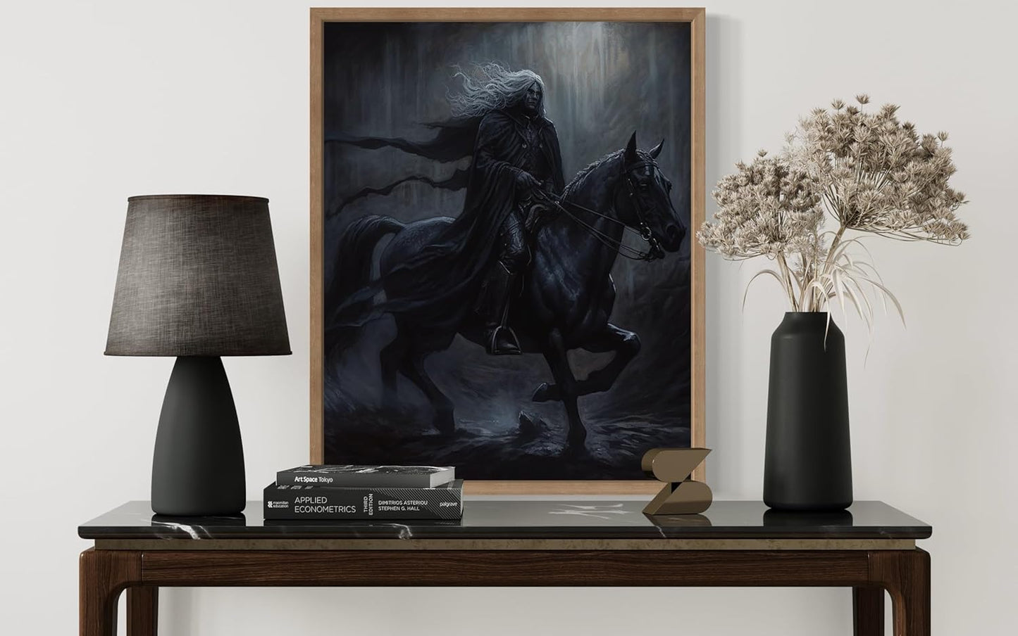 Black Dark Knight Poster Art Print, Halloween Scary Vintage Wall Art Academia Spooky Painting Decoration for Horror Prints, Gothic Posters Bedroom Decor 89 (Black Dark Knight, 8 x 10 inches, Wood Frame)