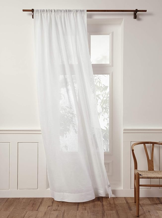 Solino Home White Linen Sheer Curtain 84 Inch - 100% Pure Linen European Flax Window Treatment Panel 52 x 84 Inch - Light Filtering Rod Pocket Curtain for Living Room, Bedroom - 1 Panel