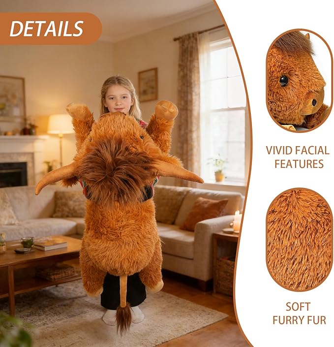 WDXDSOB 38.5 Inch Brown Giant Highland Cow Plush Stuffed Animal - Large Cow Pillow Gift for Kids and Adults, Couch & Bed Decor