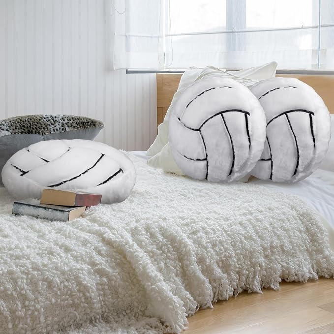 Gerrii 4 Pcs Sports Throw Pillows Basketball Softball Football Soccer Volleyball Tennis Pillow Fluffy Stuffed Plush Cushion Gift for Senior Night Home Bedroom Decor Birthday Present (Volleyball)