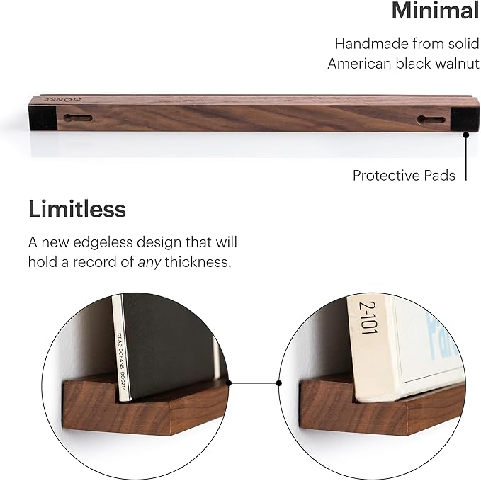 Vinyl Record Shelf - 3 Display Ledges Made of Solid Walnut -A Wall Mount for Your Favorite or Now-Playing Records -This Vinyl Record Holder Fits All Records (Walnut)