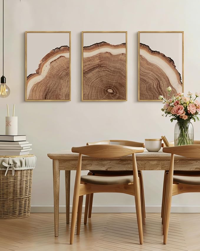 PHOPAGO Vintage Tree Rings Wood Framed Wall Art Large 16x24in Modern Retro Stump Wall Decor Nature Farmhouse Rustic Art Prints Home Decor - Natural Framed