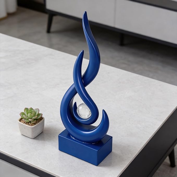 Modern Abstract Art Table Decoration,Resin Flame Statue Modern Centerpiece Ornaments for Living Room Great Gift Idea Home Decor,Collectibles (Pure Blue)