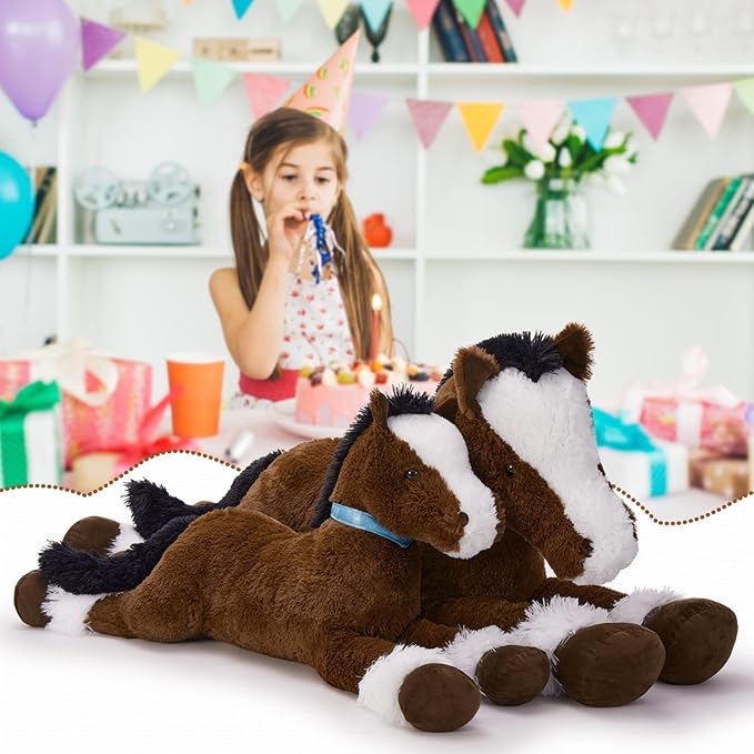 MaoGoLan Large Horse Stuffed Animal for Boy, Big Horse Plush Toy for Girl, Ridable Stuffy Pony for Kids, Coffee Stuffed Pony Plush Pillow for Birthday Gifts Baby Shower Party Favor Decor, 47 inches