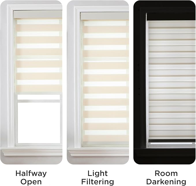 Joydeco Cordless Zebra Blinds (Pro), Dual Layer Light Control Zebra Blinds for Windows, Light-Proof Aluminum Cover, Free-Stop Roller Shades for Home & Office (Beige, 25" W x 75" H)