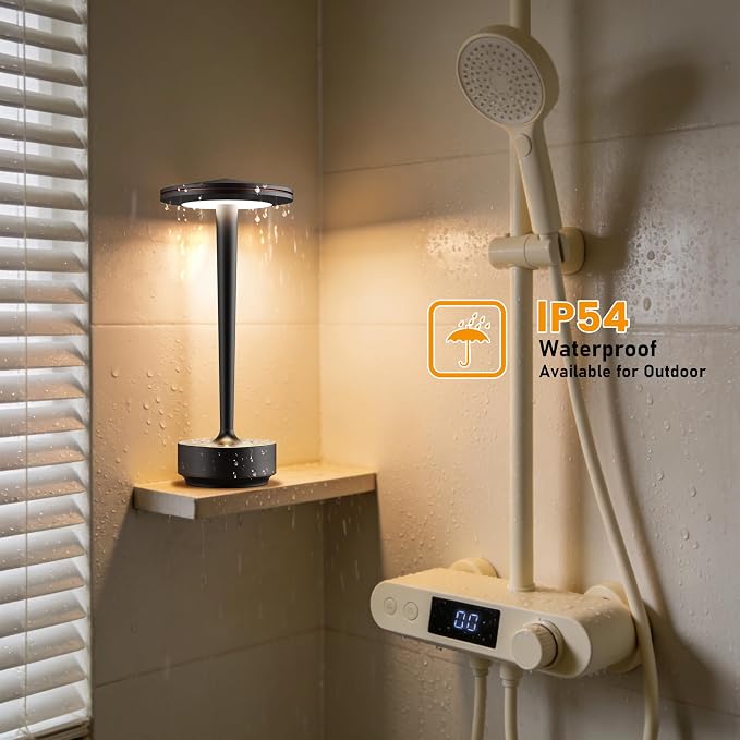 Cordless Rechargeable LED Table Lamp Set of 2 Black | Battery 6000mAh 3 Color Modes&Stepless Dimming Waterproof Metal for Patio,Restaurant Bedroom Dining