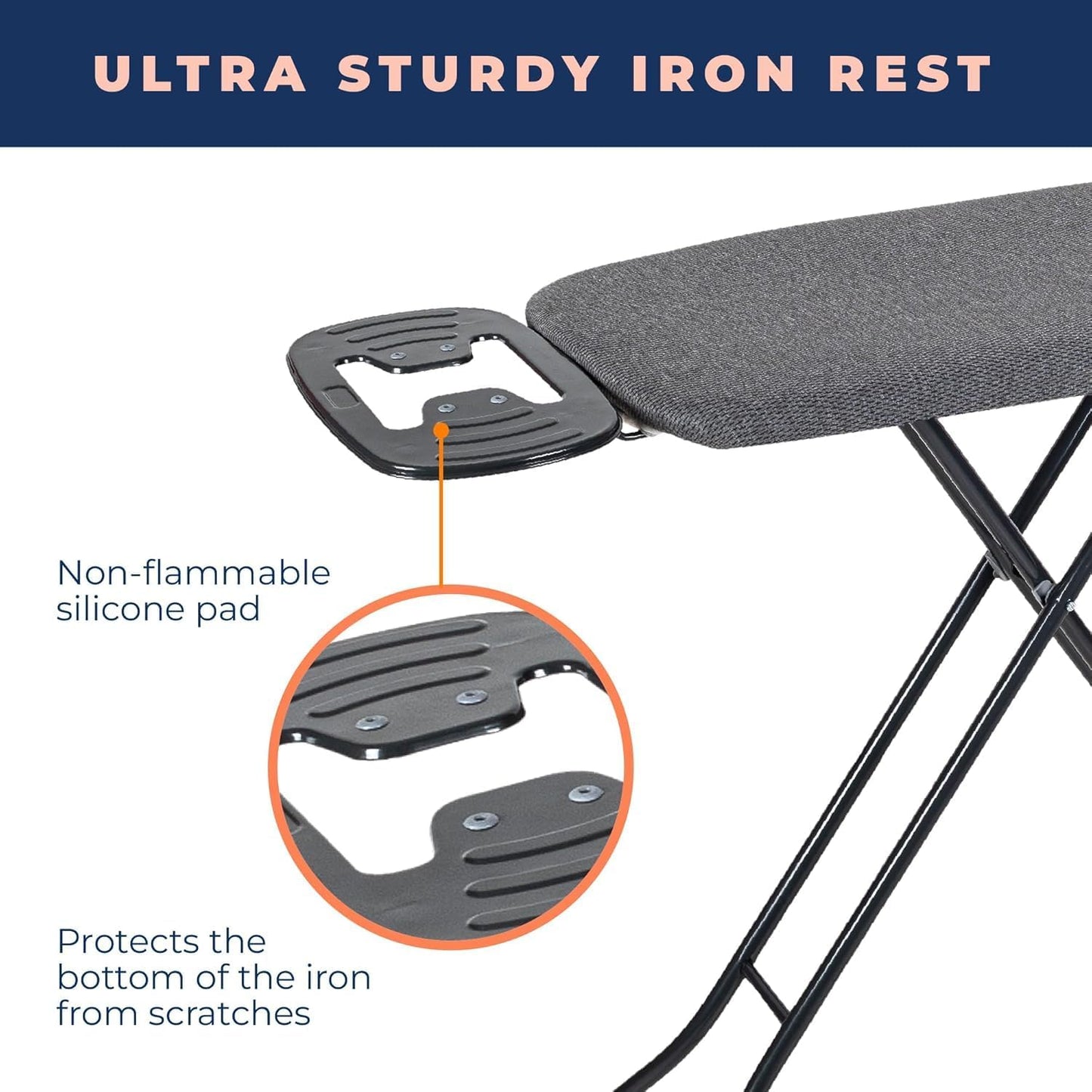 Ironing Board with Iron Rest, Iron Board with 3 Layers Extra Thick Cover, Compact and Space Saver Foldable Ironing Board, Adjustable Height, Easy Storage with Smart Hanger and Lightweight Design