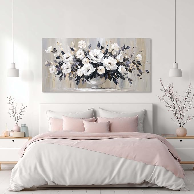 Ggaafet Black and White Flowerpot Wall Art for Bedroom Canvas Oil Painting Prints Beautiful Flowers Floral Blooming Art Deco Pretty Artwork Office Family Dining Room Decor
