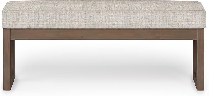 SIMPLIHOME Milltown Large Ottoman Bench - 44 inch Wide Upholstered Tweed Look Fabric Rectangle Footstool Ottoman in Platinum, Contemporary Bench for Bedroom or Entryway with Cushioned Seat, Assembled