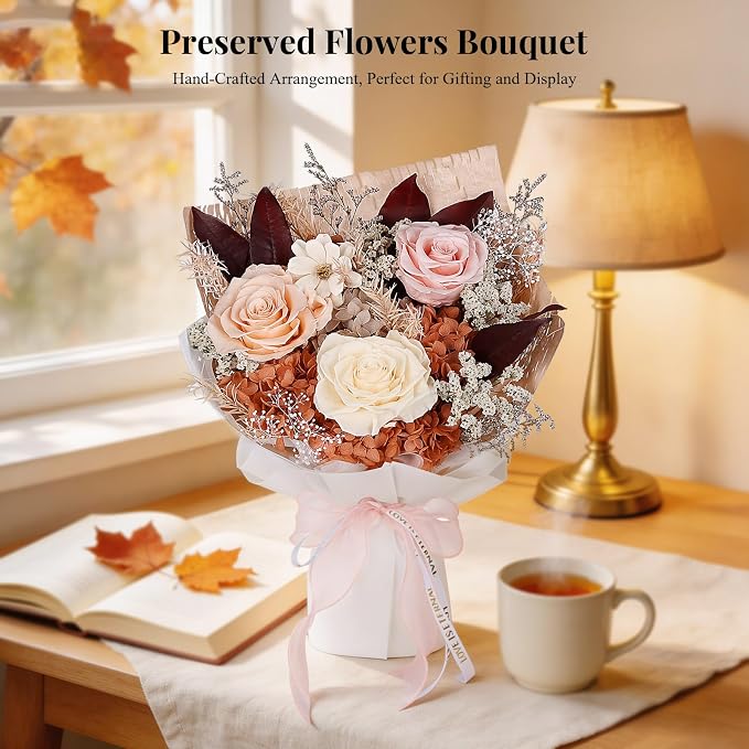 Forever Flowers for Delivery - Preserved Pink Rose Bouquet in Gift Box, Eternal Flowers for Mother's Day, Anniversary, Birthday Gift for Her