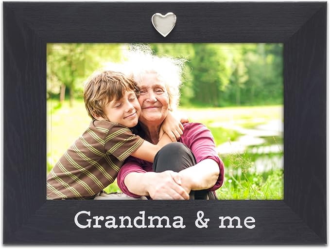 MIMOSA MOMENTS "Grandma & Me Black 4x6 Picture Frame with Silver Heart Ornament, Tabletop Display, Mother's Day Birthday Gift for Grandma from Granddaughter Grandson