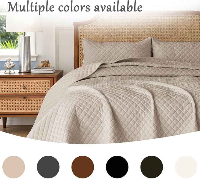 3-Piece Velvet Quilt Set Oversized King Size 120"x120" Bed Blanket Quilted Bedspread Soft Luxury Bedding with 2 Pillow Shams 20''x36'' for All-Season,Beige