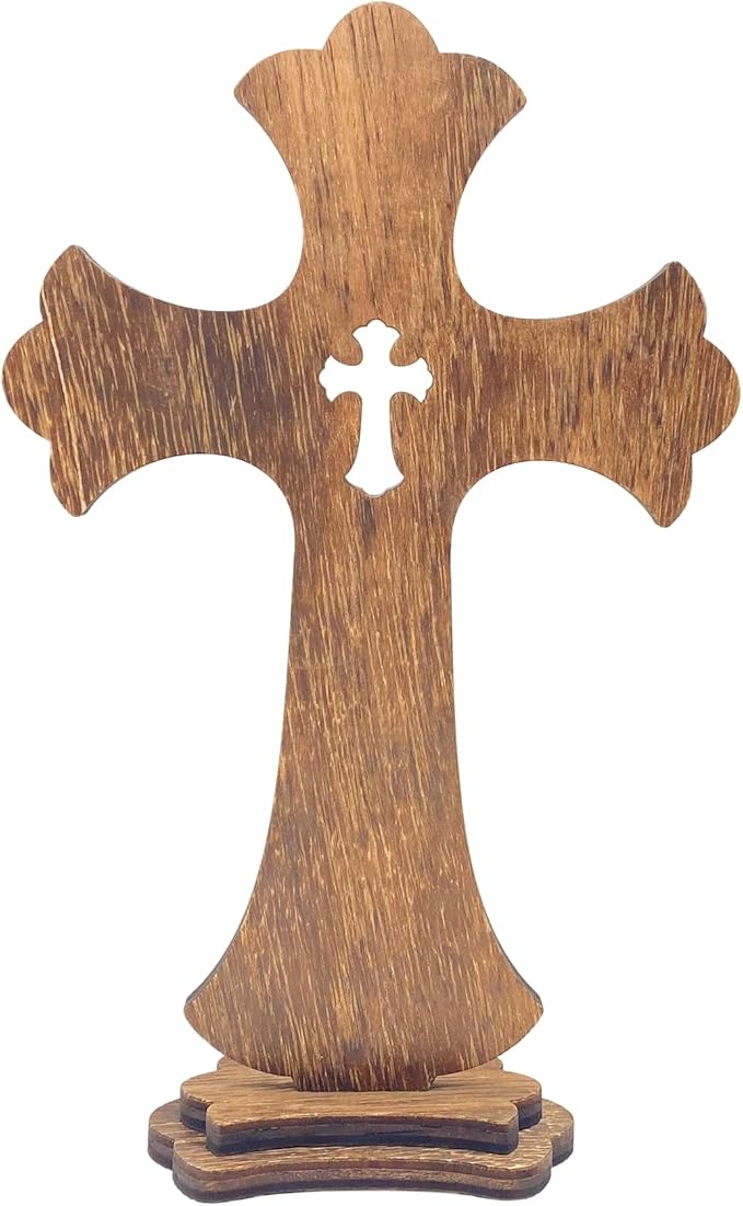 9 Inch 12 Pack Brown Wood Standing Crosses Wooden Tabletop Cross Rustic Cross for Baptism Centerpieces Home Church Decor Prayer Gifts