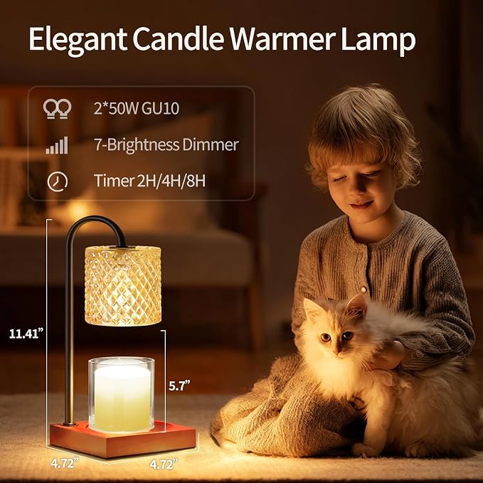 TigQiang Candle Warmer Lamp with Timer Dimmer, Birthday Gifts for Women Mom, House Warming Gifts, Elegant New Home Decor, Wax Warmer for Jar Candles, Heater Lamp for Scented Wax, Amber & Brown