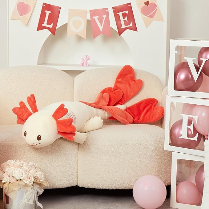 MaoGoLan Giant Axolotl Plush Body Pillow, Large 44" Love Axolotl Stuffed Animal for Girl Boy Kid, Long Pink Salamander Plush Pillow for Birthday Gifts, Baby Shower Party Favor Decor