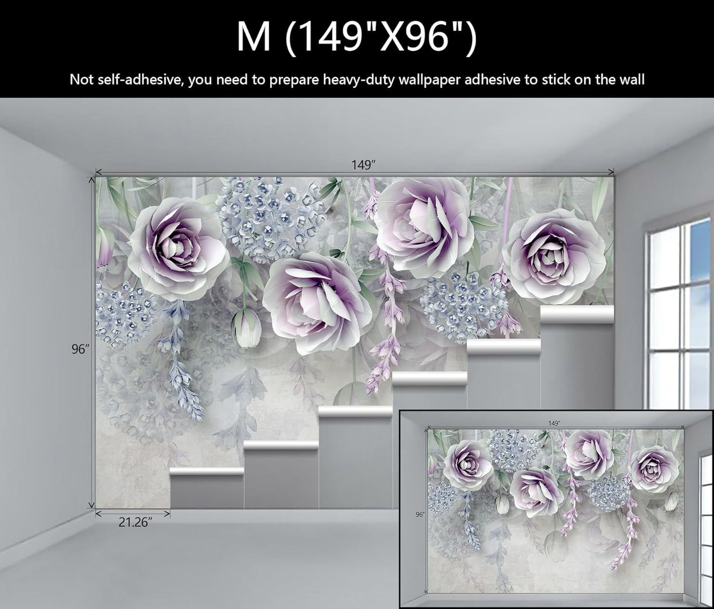 WFBHUA-Purple Rose Floral 3D Wallpaper Mural Modern Flower Leaf Wallpaper for Bedroom Wall Murals Decoration(Not Peel and Stick)