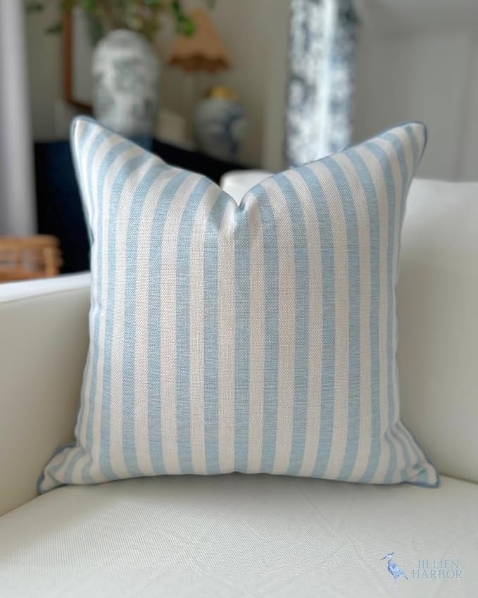 Jillien Harbor Throw Pillow for Home Harvey Striped Style Pillow Cover Coastal Grandmillennial Pillow Cover 20" x 20" Grandmillennial Home Decor Coastal Home Decor