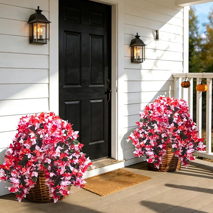 Grunyia 4 Pack Faux Bougainvillea Artificial Flowers, UV Resistant Silk Trailing Vines for Outdoors (Red&Pink)