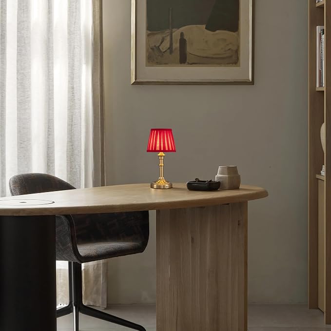 KDG Cordless Portables Table Lamp Set of 2, LED Fabric Shade Small Desk Lamps, 5000mAh Battery Powered Lighting, 2700K Stepless Dimmable Light for Living Room, Dining Room, Bedroom (Gold+Red)
