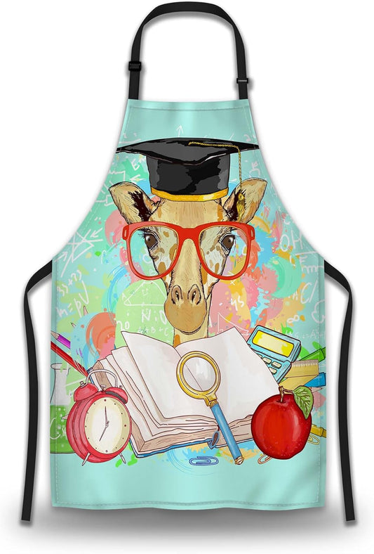 Kitchen Apron for Women Animals Students Giraffe Cooking Aprons for Men for Cooking Restaurant BBQ Painting Crafting Gardening 27” (W) x 31” (H), Waterproof Apron
