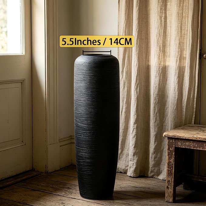 Large Rustic Ceramic Black Vase,23.6 Inch Tall Pottery Farmhouse Decor Floor Vase Vintage Flower Vases for Home Living Room Entryway Table Centerpiece Decor,Terracotta Vases,Wedding Gift