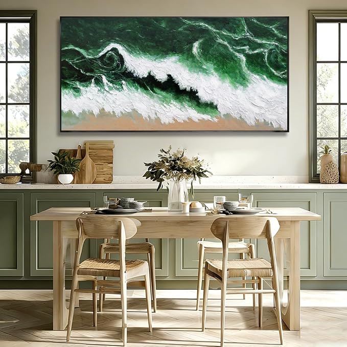 Kureful Green Abstract Wall Art Prints Sage Green Canvas Wall Pictures Modern Minimalist Office Decor Artwork Large Posters Decorations 29"x58"