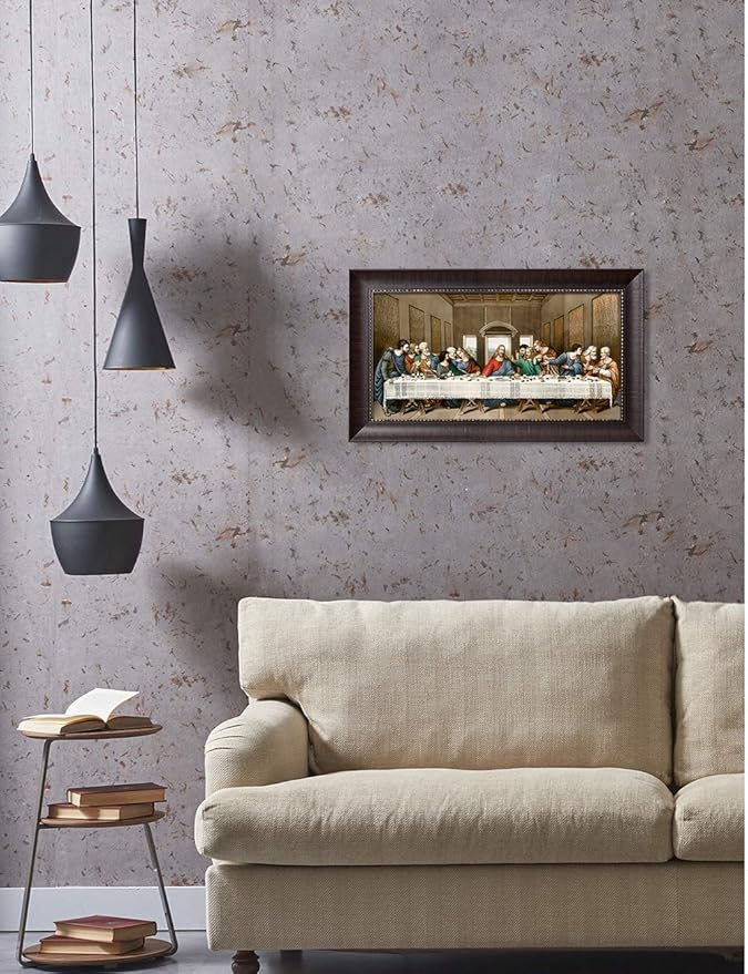 DECORARTS - The Last Supper by Leonardo da Vinci. Oil Painting Reproduction, Giclee Print on Canvas. Ready to Hang Framed Wall Art for Home and Office Decor. Total Size w/Frame: 28x16