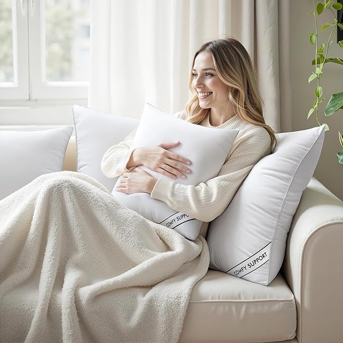 MIULEE 22x22 Inch Pillows Inserts, Pack of 2 Down Alternative Virgin Filling Comfy Support Throw Pillows for Sofa Couch Bed