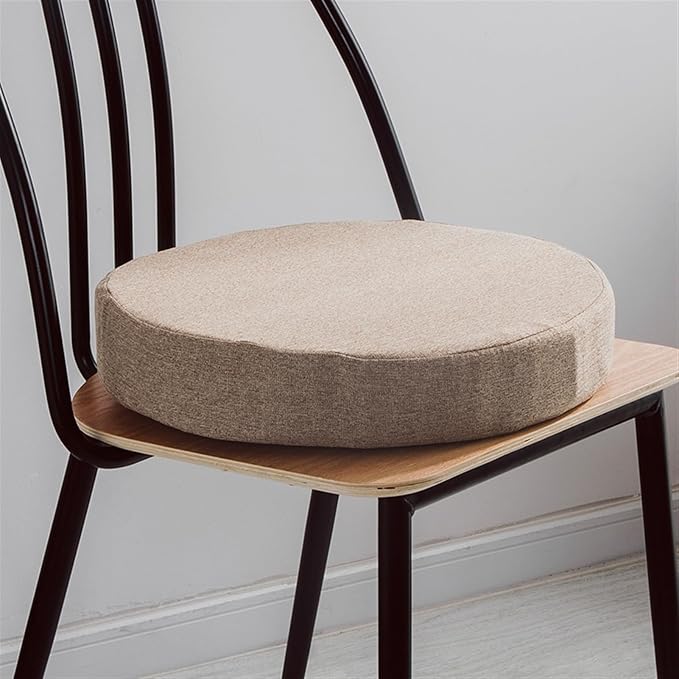 Reyox Thicken Cotton Linen Chair Cushion, Non Slip Seat Cushion for Recliners, Armchairs 3" Thick Round Khaki 20" x 20"
