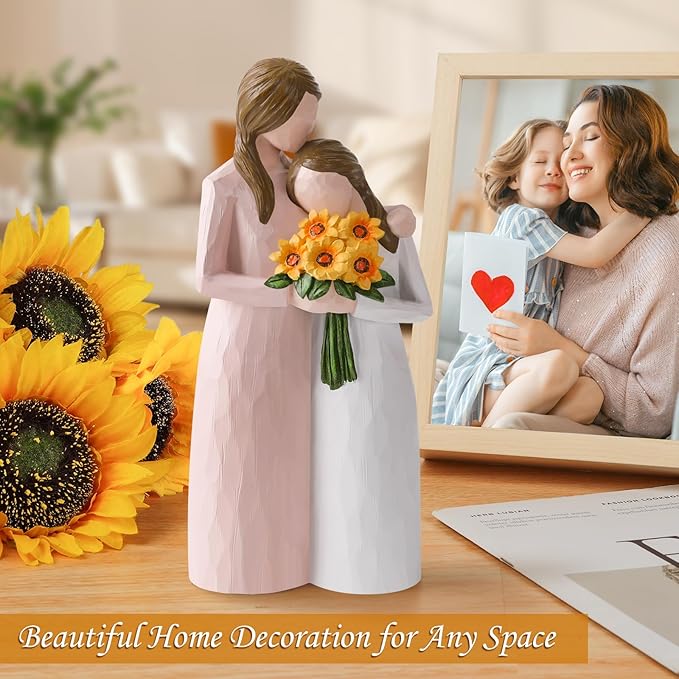 Sunflower Mother Daughter Figurine, Hand-Painted Resin Figure, Sentimental Gifts for Mom from Daughter, Perfect for Mother’s Day, Birthday, Thanksgiving, Christmas and Home Decoration.