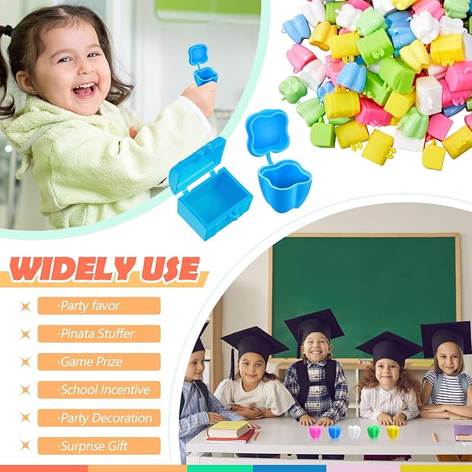 Pinkunn 200 Pcs Colorful Tooth Savers Box Plastic Tooth Holders Bulk for Boys Girls Kids Keepsake Goodie Bag Fillers Party Favor Dentist Office 7 Colors