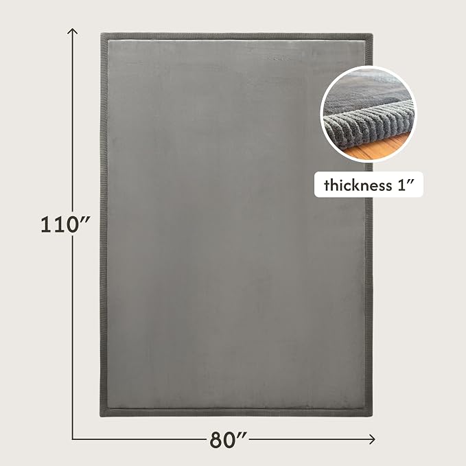 Hakuna Matte CloudSoft Baby Play Mat for Floor 80" x 110" Dark Gray | Coral Velvet high-density foam Rug for Crawling & Cozy Play – Non-Slip, Water-Resistant, Easy-Care Tummy Time Mat