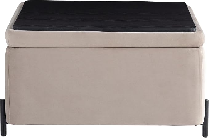 Studio Living® Connor 31.1" Large Storage Ottoman, Modern Boho, Matte Black Metal Legs, Velvet Fabric, Taupe