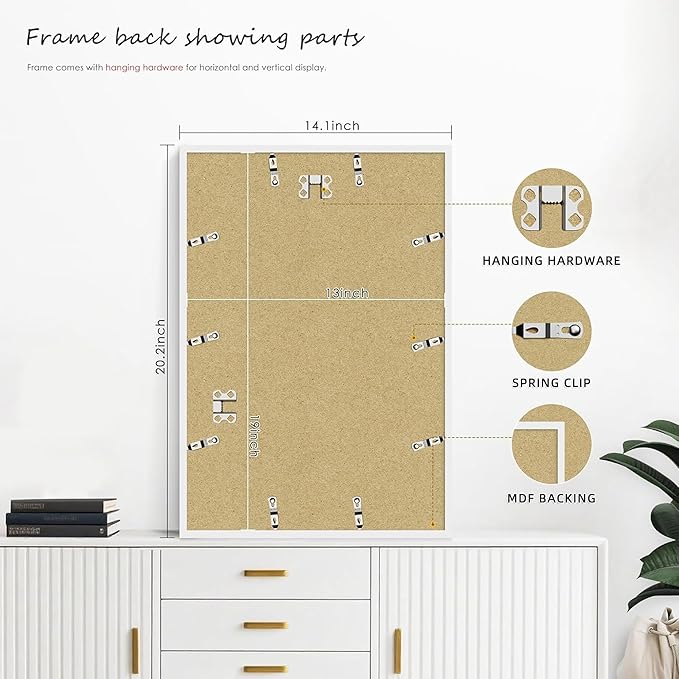 Picrit 13x19 Poster Frame Set of 12, Display Pictures 11 x 17 with Mat or 13 x 19 without Mat, White Wall Gallery Photo Frames Display for Home Decor