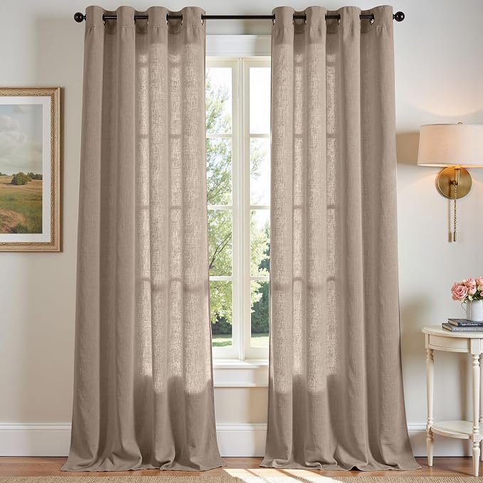 jinchan Taupe Linen Curtains 108 Inches Long for Living Room Bedroom Extra Long Grommet Curtains Neutral Farmhouse Light Filtering Semi Sheer Drapes Ceiling to Floor for Large Window 9 FT 2 Panels