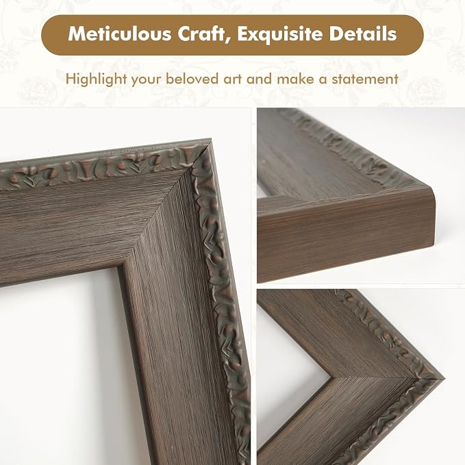 Luxury Museum Style Canvas Frame for 20x24 Oil Paintings Diamond Art Prints, 3.3" Wide DIY Wood Baroque Gallery Wall Frame for Coffee Shop Dining Room Kitchen Decor, No Back & Glass (Gray)