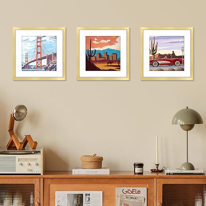 FIXSMITH 12x12 Picture Frame Gold Set of 2, Photo Frame with HD Plexiglass, Display Pictures 8x8 with Mat or 11x17 Without Mat, Gold Picture Frames Collage Wall Decor, Gallary Wall Frame