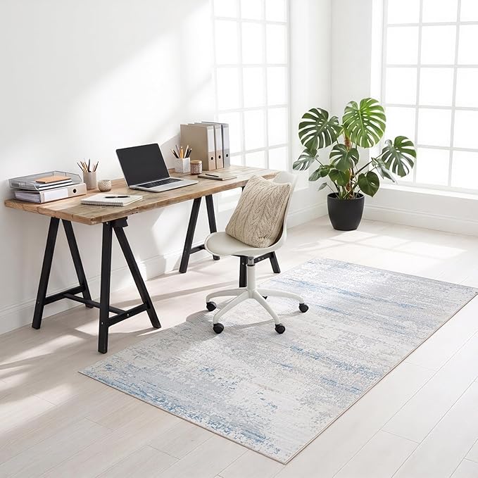 Washable Rugs 3x5 Area Rugs for Living Room- Modern Abstract Rugs for Bedroom,Dining Room,Kids Room,Ultra Soft Low Pile Small Carpet with Non Slip Rubber Backing,Neutral Accent Nursery Rug
