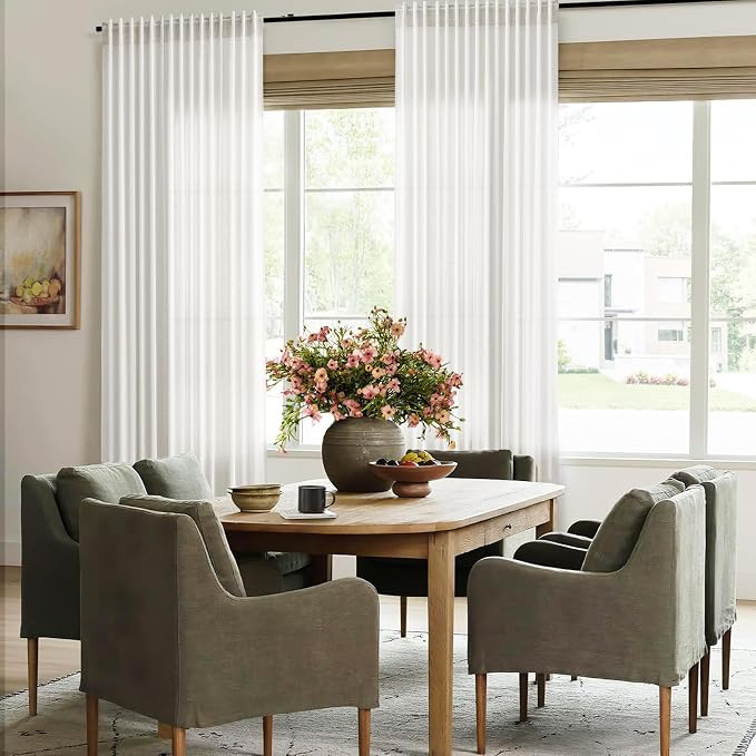 Jowels 100 Inch Extra Wide Natural Linen Curtains 90 Inch Long 1 Panel | Ivory Light Filtering Sheer Curtain,Back Tab Pocket Pleated Look,Modern Farmhouse Textured Privacy Drapes for Living Room
