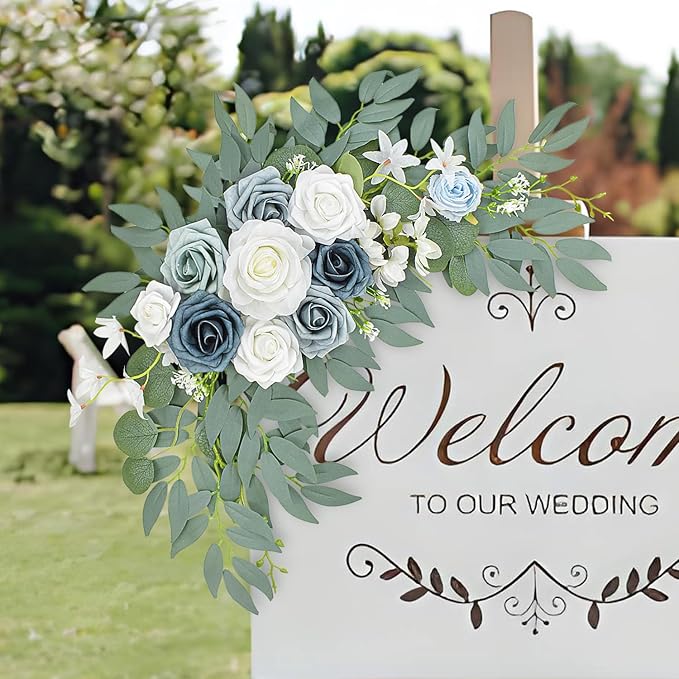 Blue Wedding Arch Flower Swags Set of 2, Artificial Arch Flower for Wedding Reception Ceremony, Bridal Shower, Baby Shower, Photo Backdrop Decorations (Blue)